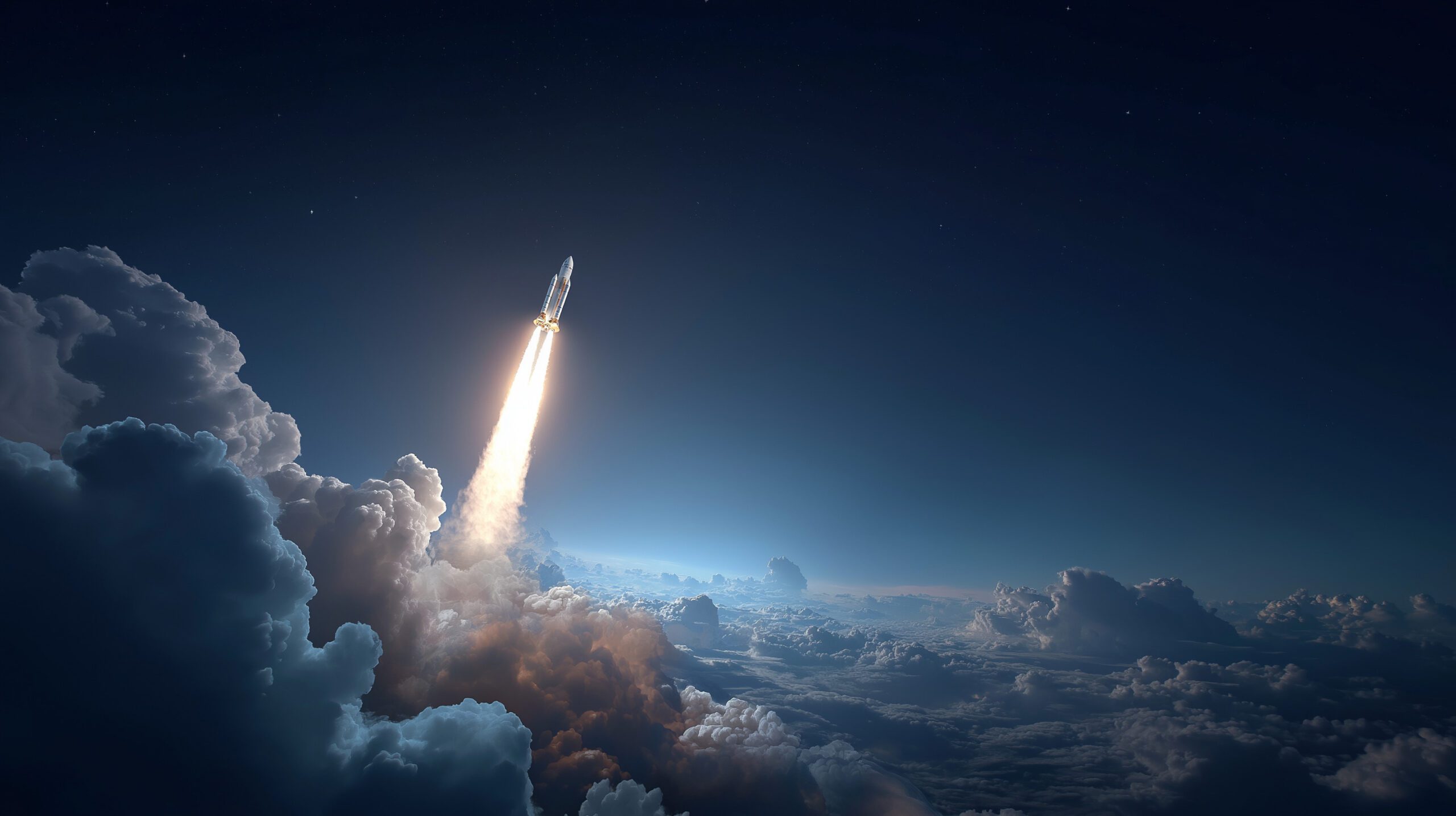 Image of rocketship blasting off into space